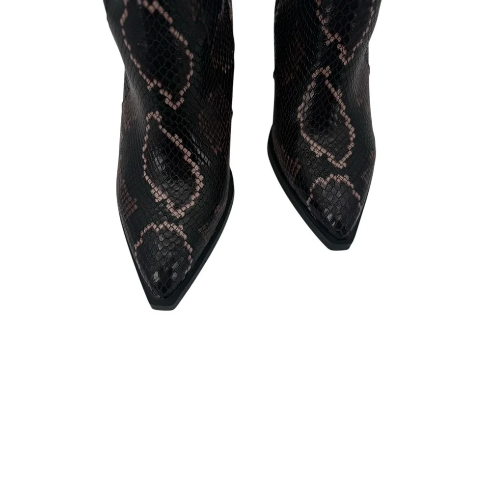 Vince Camuto Gravana Snake Print Knee High Boots Size 7.5 Brown Pointed Toe New